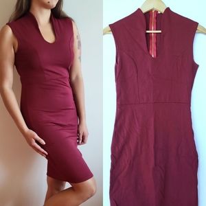Maroon Red Zip Up Dress